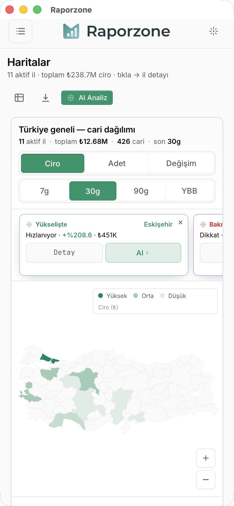 Telefonda Haritalar — başlık, toggle ve harita